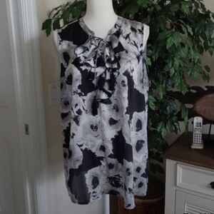 East Adeline Dressy Floral Sleeveless Top Black and White Floral Blouse